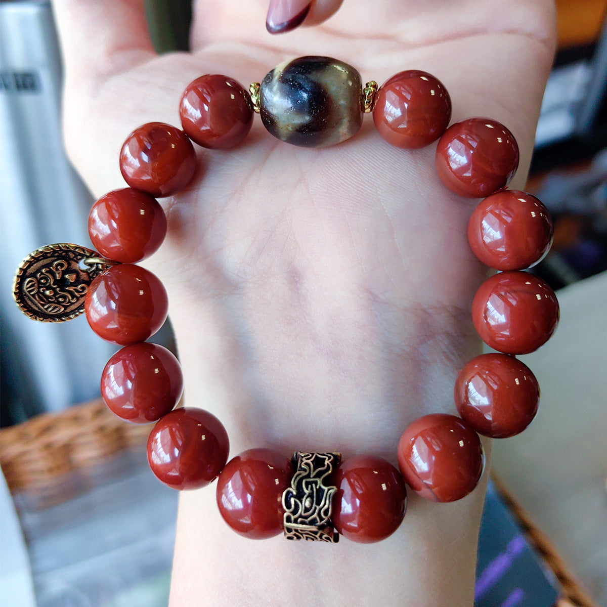 Women's South Red Agate Button Beads Crafts Green Tara Bracelets