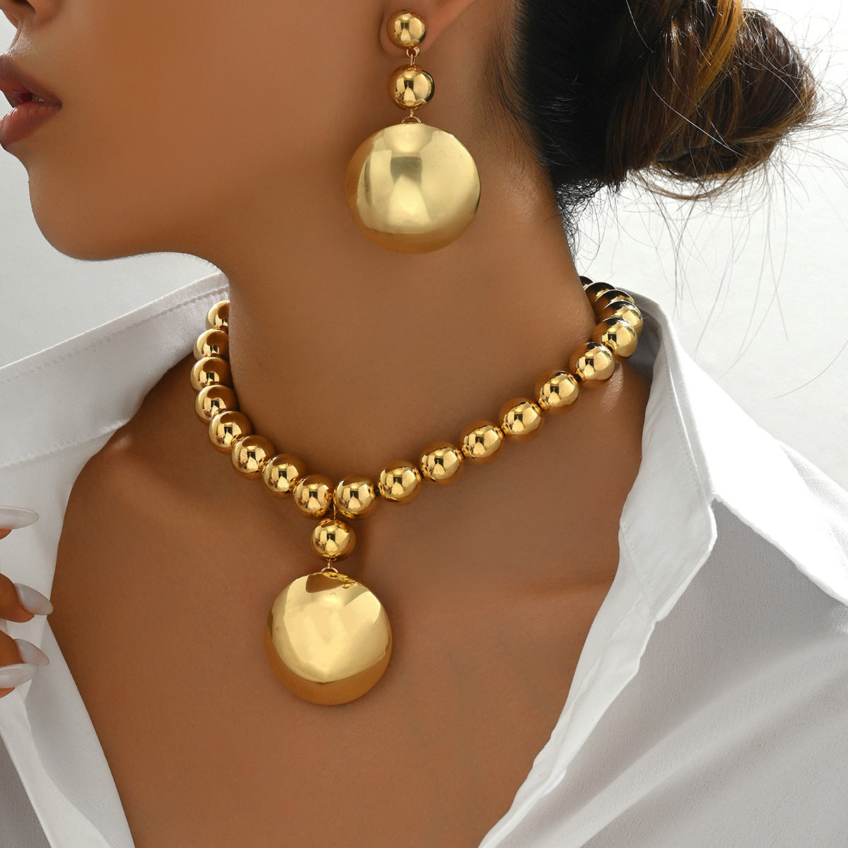 Women's Personalized Metal Round Beads Niche High-grade Jewelry Set