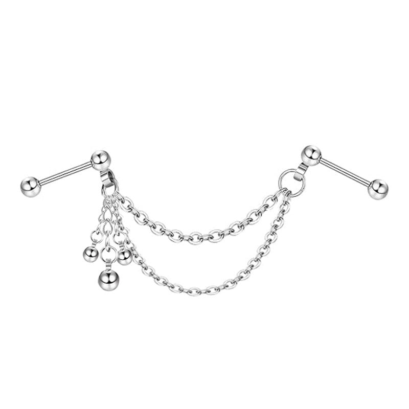 Ball Fashion Piercing Stainless Steel Chain Zircon Moon Heart-shaped Ear Earrings