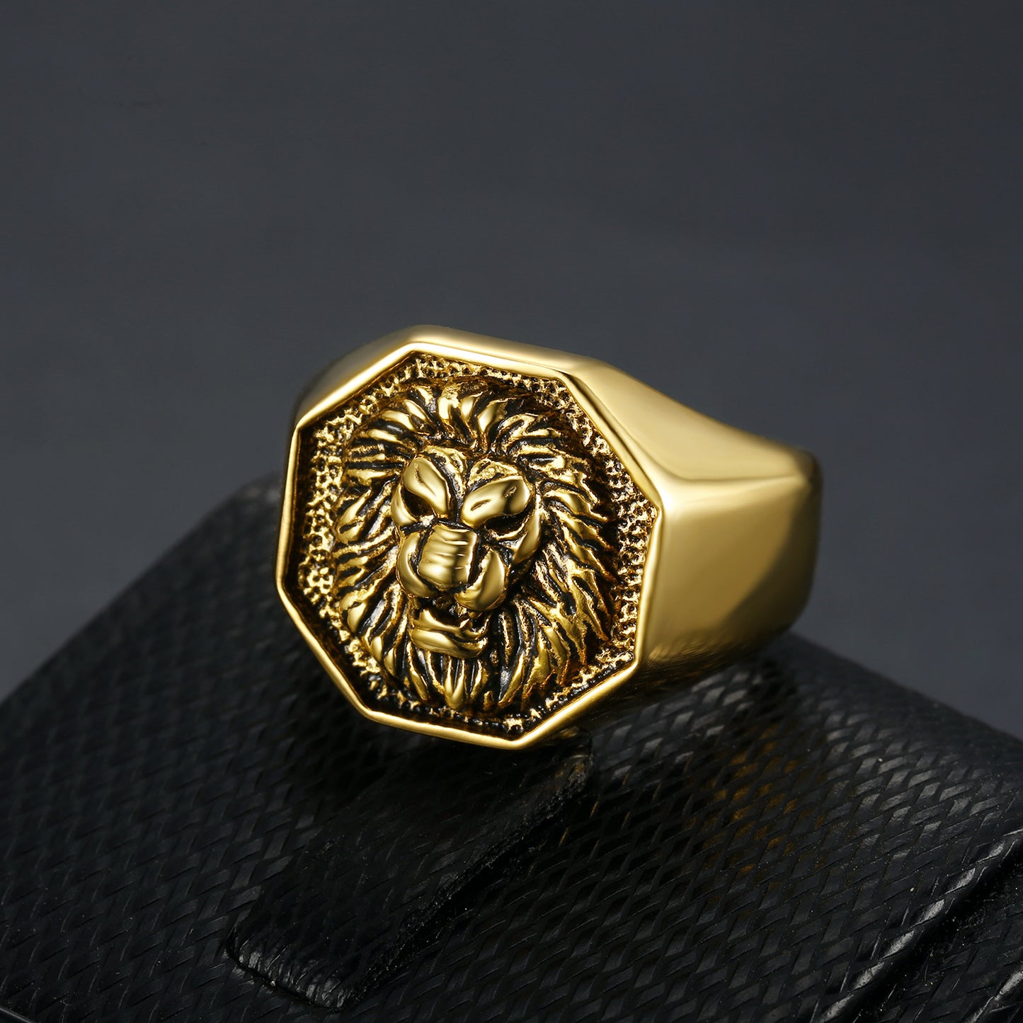 Gold Plated Apollo Lion's Head Stainless Rings
