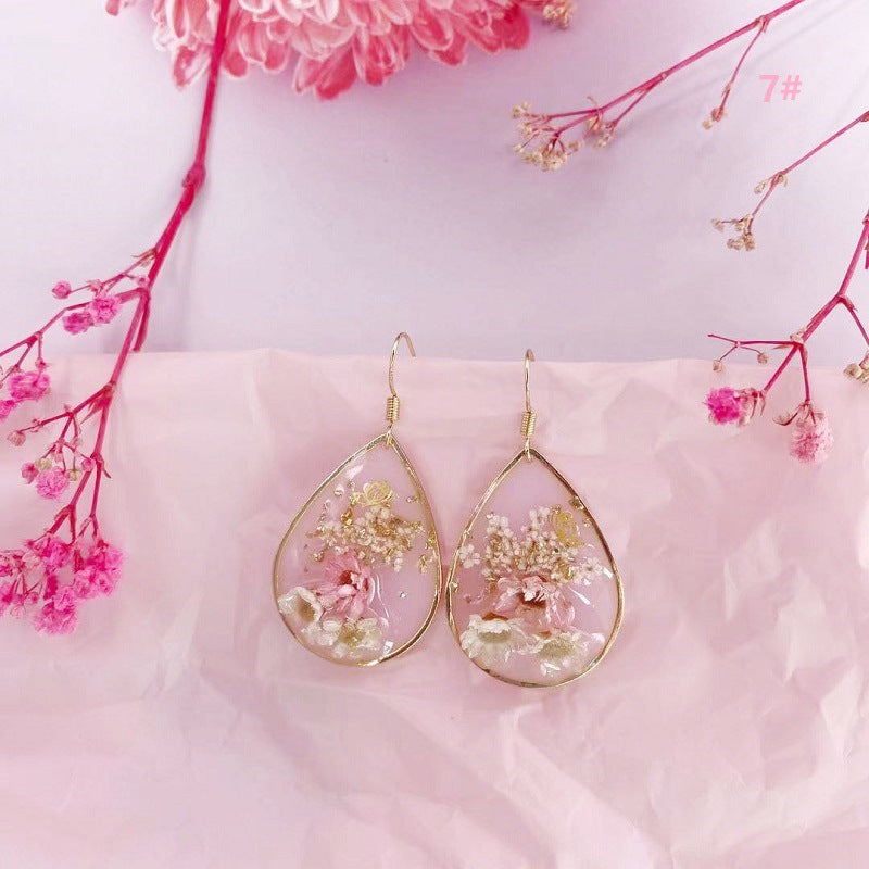 Women's Dried Flower Fresh Real Gold Foil Stud Earrings