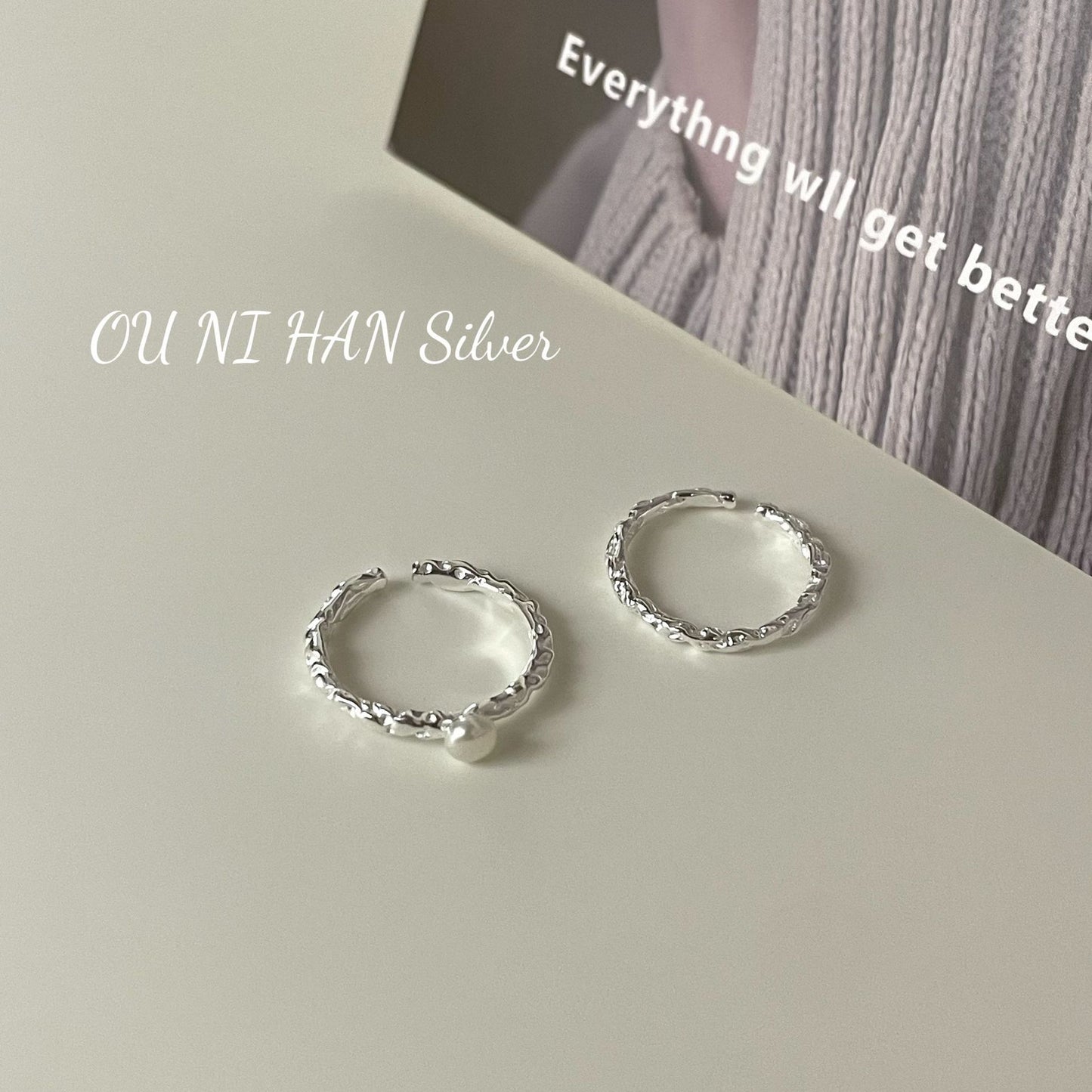 Sterling Sier Texture Simple Twin Design Rings