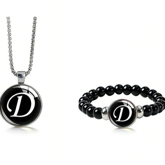 Women's Fashionable Black Time Stone With English Letters Necklace