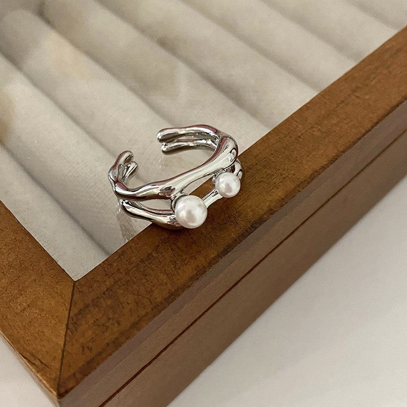 Women's Moonstone Irregular Sterling Sier Design Combination Rings