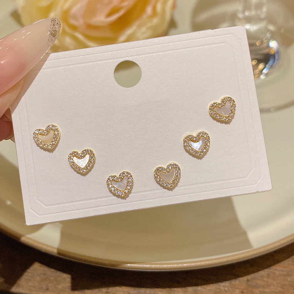 Women's Needle One Card Three Pairs Earings Small Delicate Summer High-grade Stud Earrings