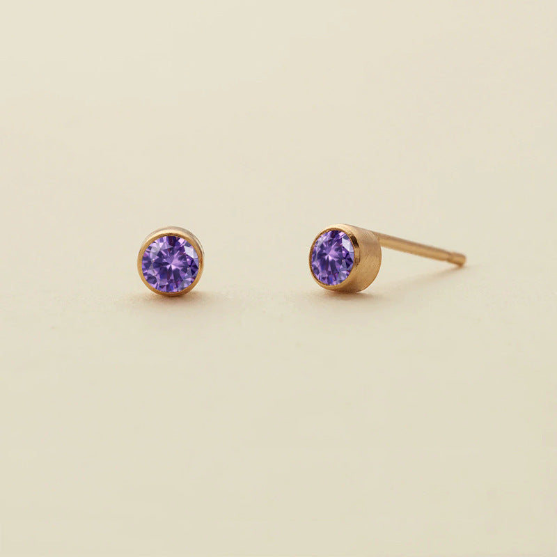Rhinestone Color Niche Stainless Steel Gold Plated Ear Stud Earrings