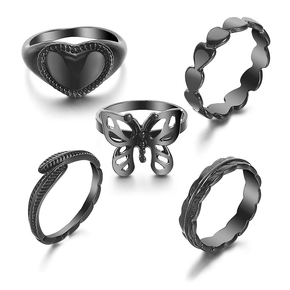 With Personality Creative Simple Twin Black Joint Snake-shaped Rings