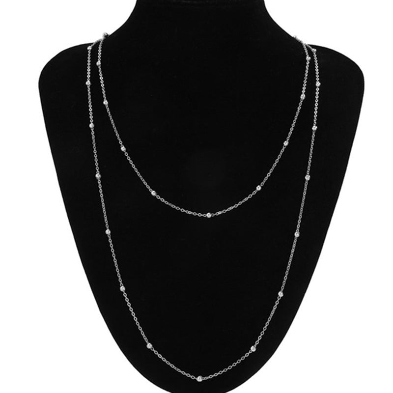 Women's Long Metal Ball Bead Chain Double Necklaces