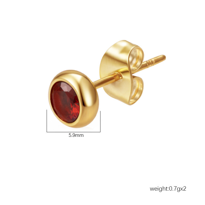Women's Round Stainless Steel Zircon Trendy Versatile Real Gold Stud Earrings