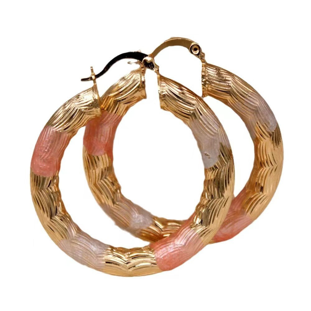 Simple Retro Geometric Copper Three-color Pattern Fashion Earrings