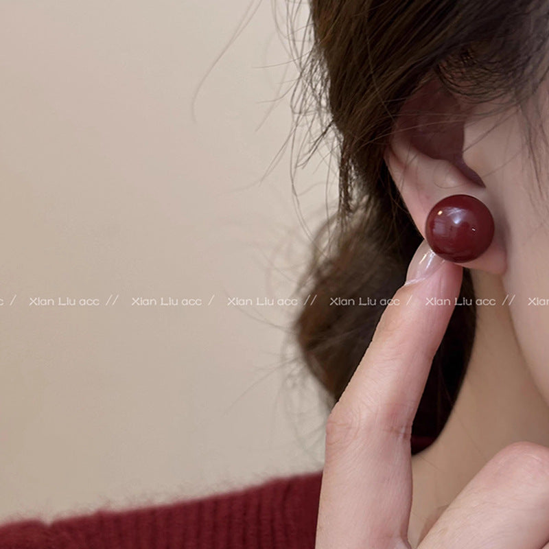 Sier Needle Red Cherry Daily Commuter Earrings