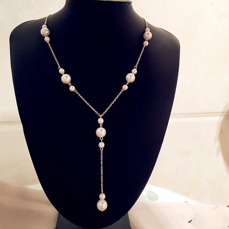 Women's Y-shaped Tassel Pearl Texture Cold Style Necklaces