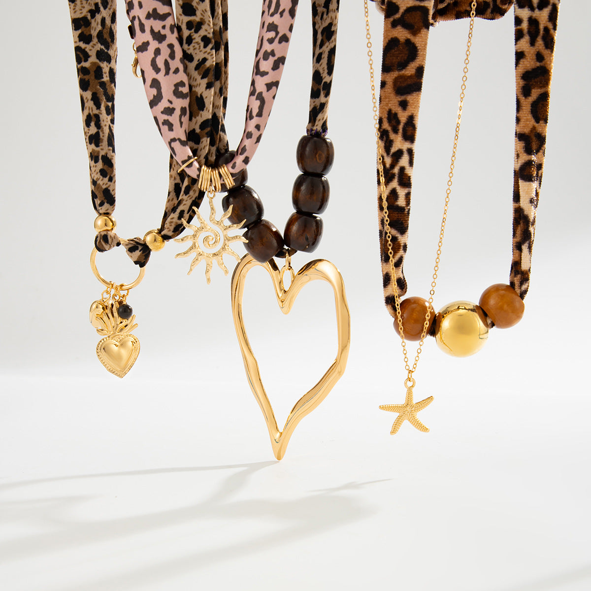 Big Heart Vintage Leopard Print Flannel Necklaces