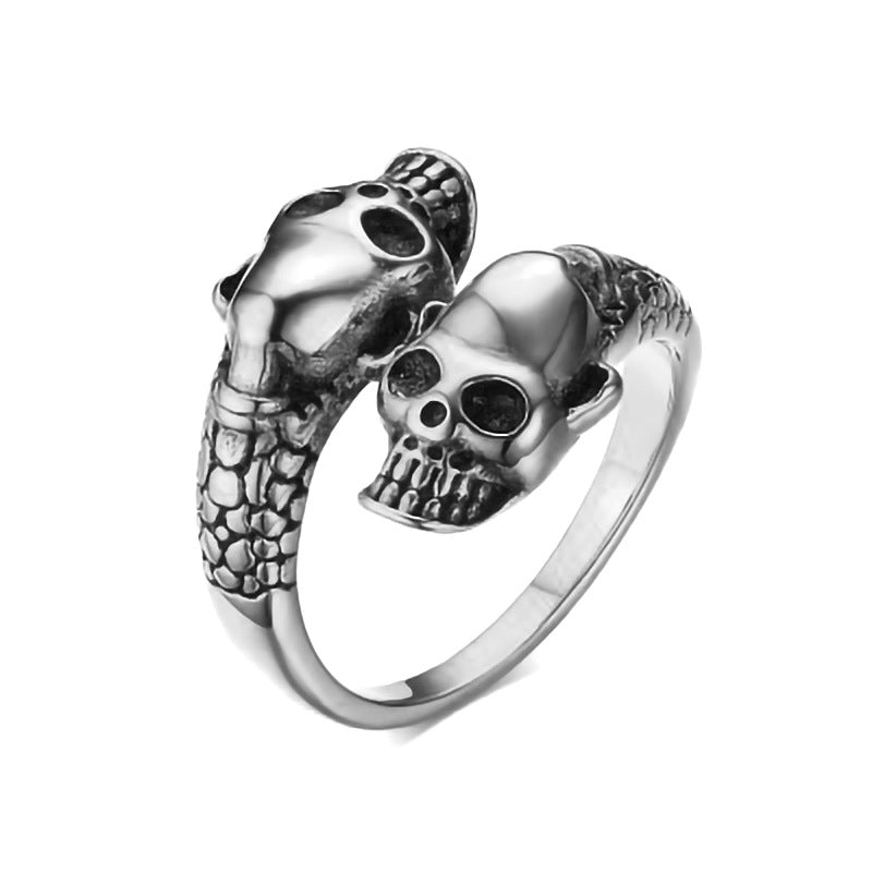 Men's Ornament Open Skull Casting Snake Head Rings