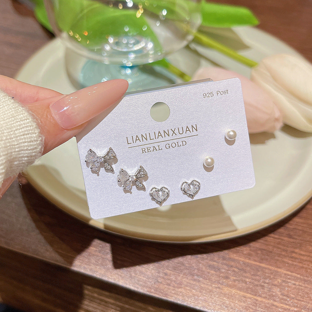 Women's Needle One Card Three Pairs Earings Small Delicate Summer High-grade Stud Earrings