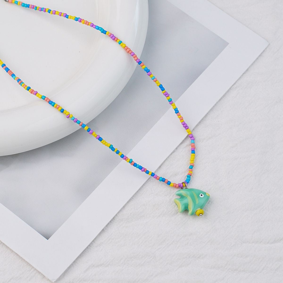 Style Personalized Trendy Ceramic Geometric Colorful Fish Long High-grade Necklace