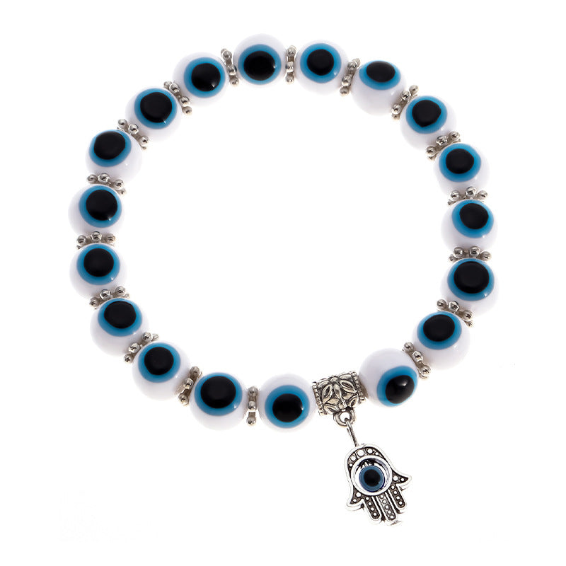 Alloy Palm Hollow Blue Eyes Beaded Bracelets