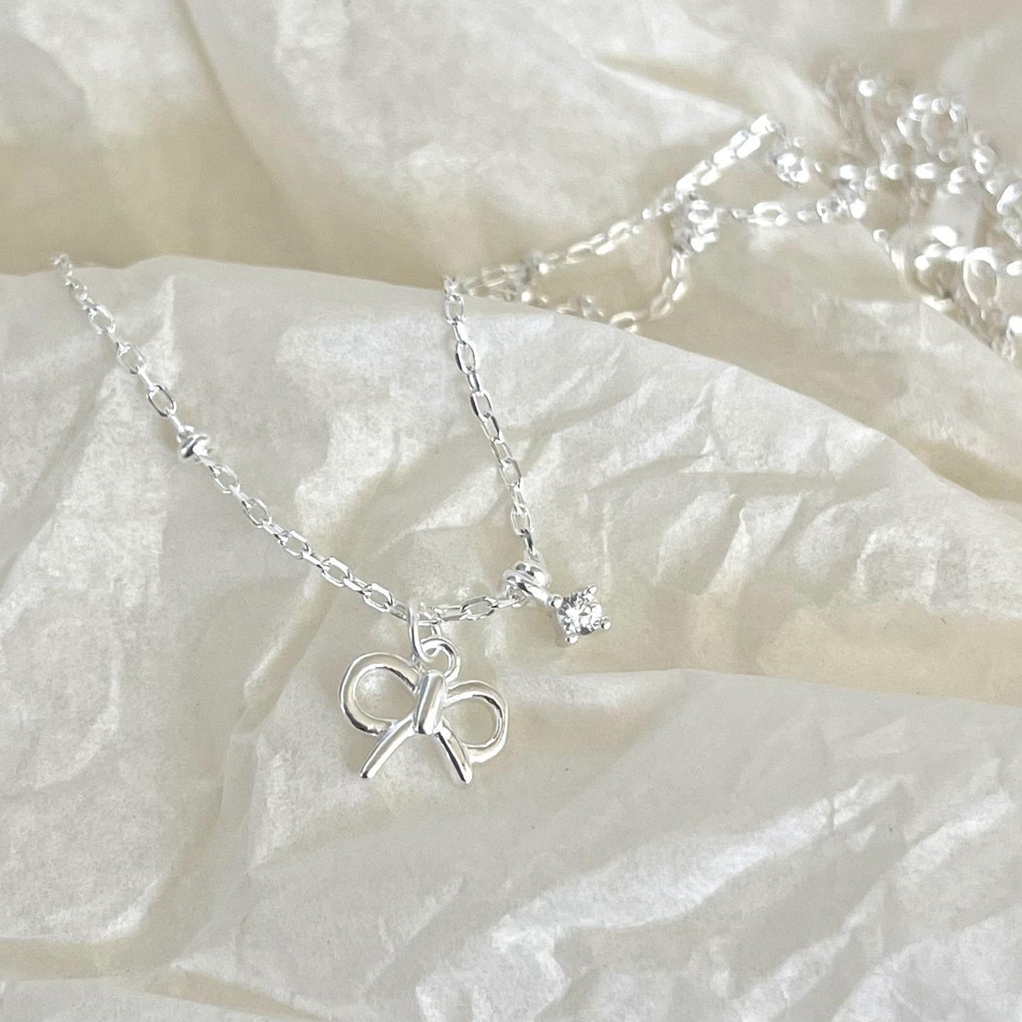 Style Sterling Sier Bow Zircon Simple Necklaces