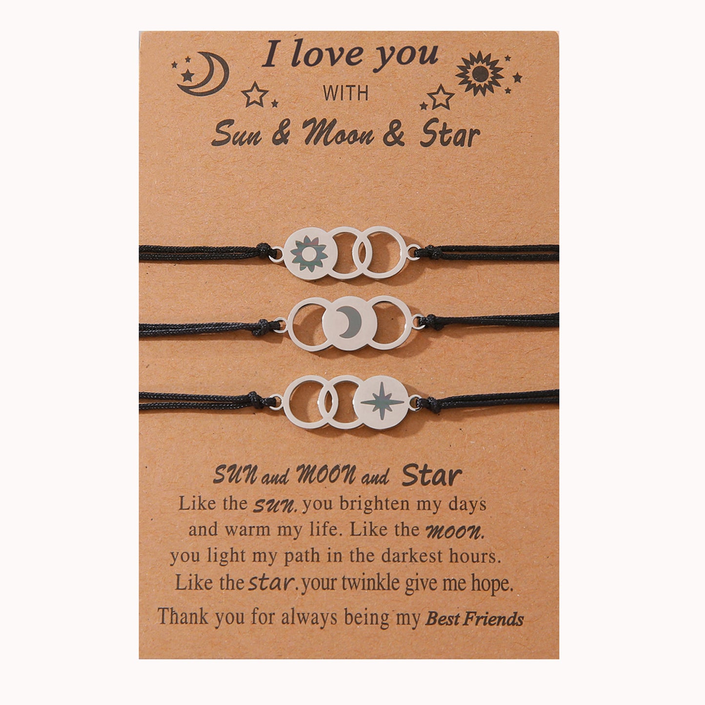 Friendship Creative Stainless Steel Laser Sun Moon Bracelets