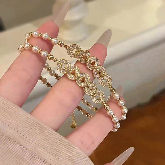 Women's Five Emperors Coin Pearl High Sense Mush Ice Niche Beaded Bracelet