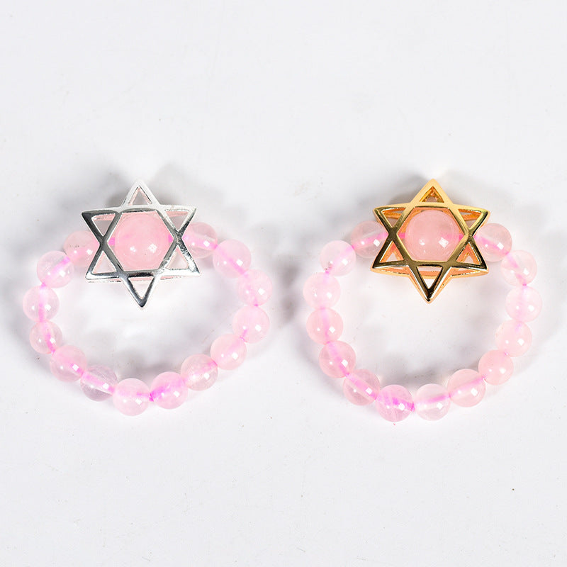 Natural Crystal Stone Round Beads Six-pointed Star Jade Handmade Rings