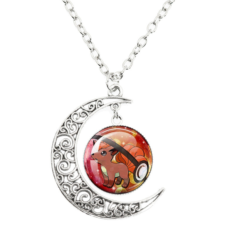 Anime Alloy Moon Time Gem Cabochon Necklaces