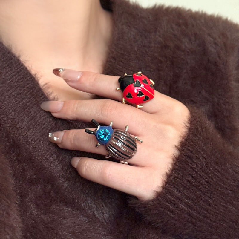 Design Gold Handmade Enamel Glaze Insect Ring