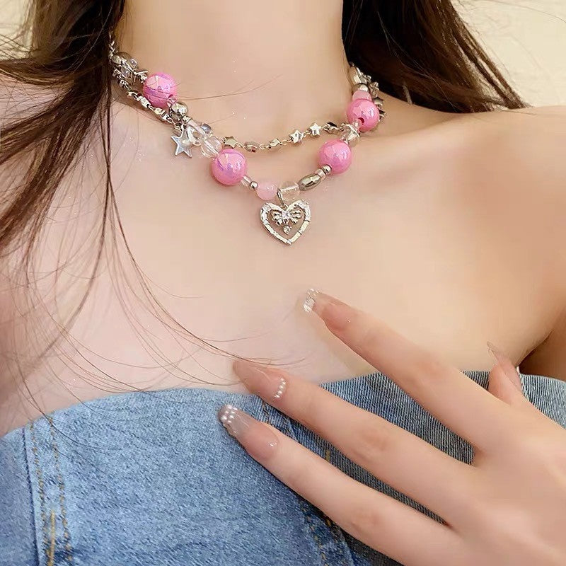 Stitching Stars Hollow Heart Female Hot Sweet Cool Light Luxury Necklace