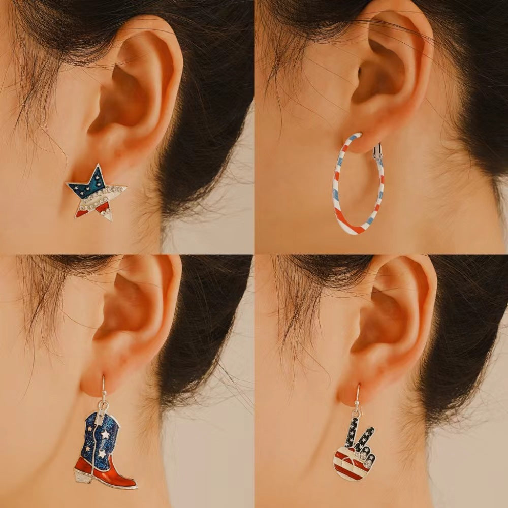 Women's Carnival Party Stars Stripes National Flag With Stud Earrings