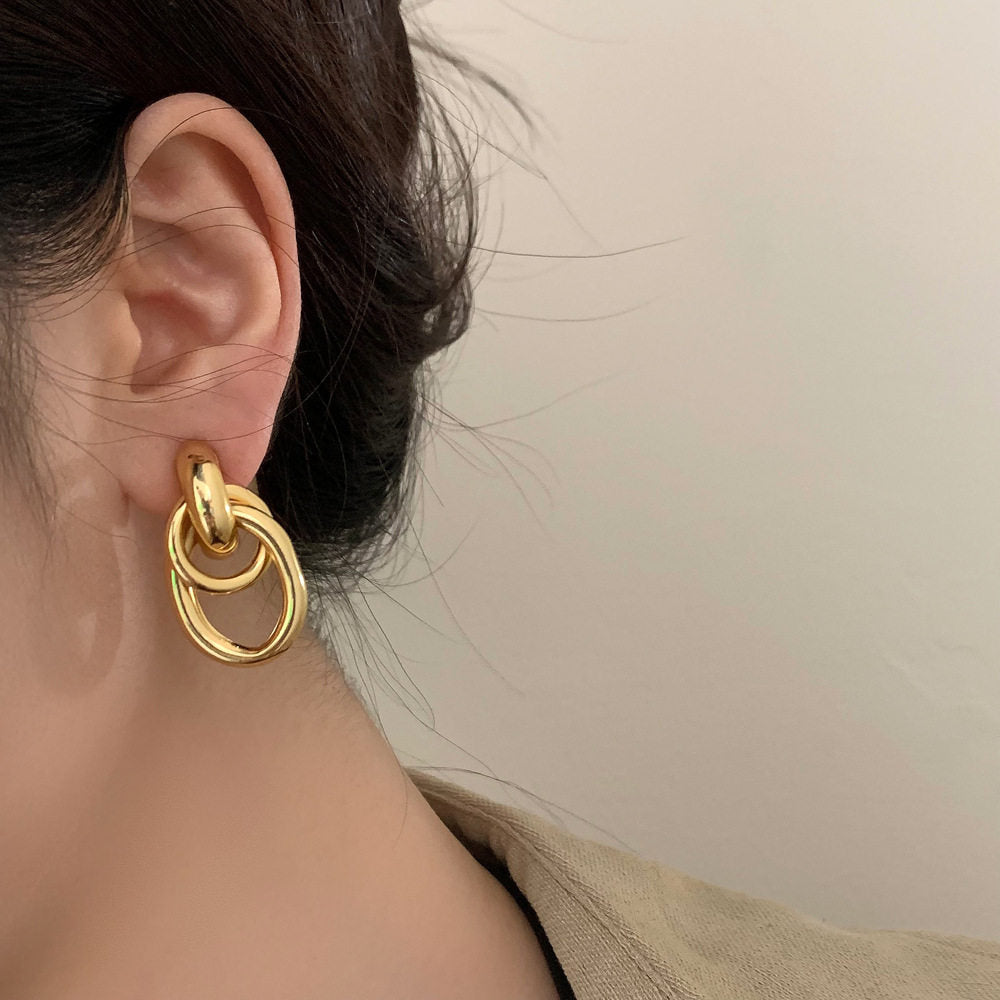 Simple High Sense Metal Personality Commuter Geometry Fashionable Temperamental Stud Earrings