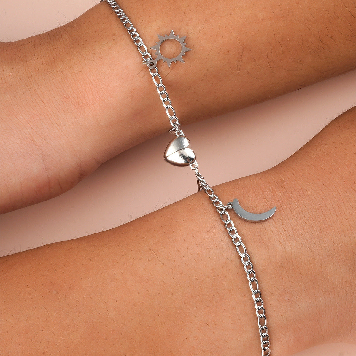 Stainless Steel Sun Moon Heart-shaped Magnetic Bracelet