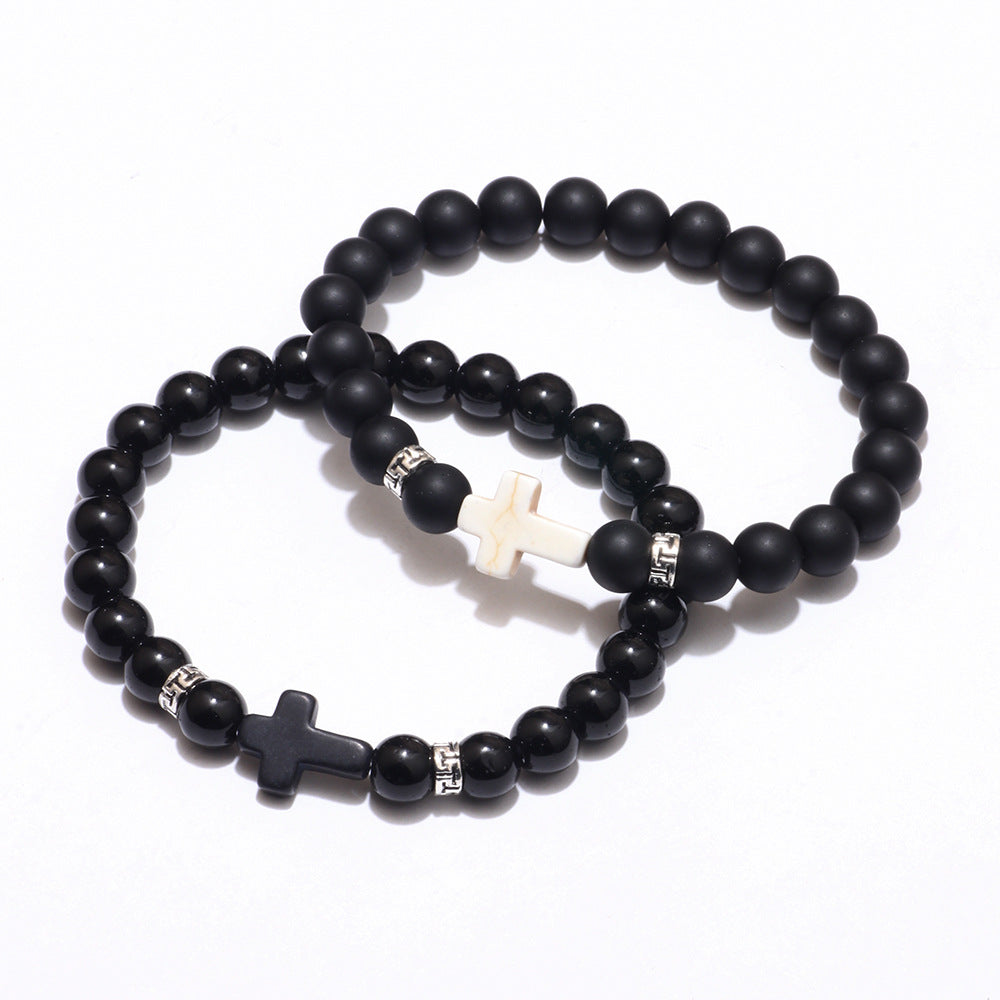 Frosted Obsidian Cross Hand-woven Distressed Retro Bracelets