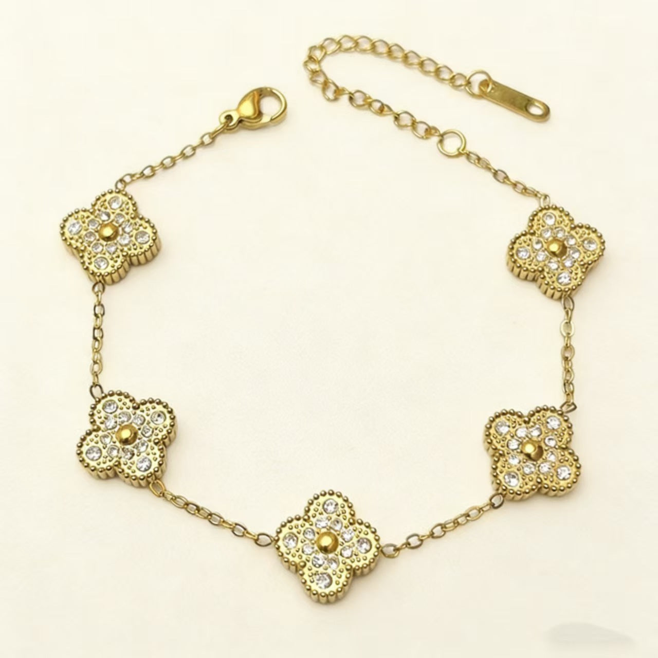 Double-sided Full Diamond Lucky Pork Belly Four-leaf Bracelet
