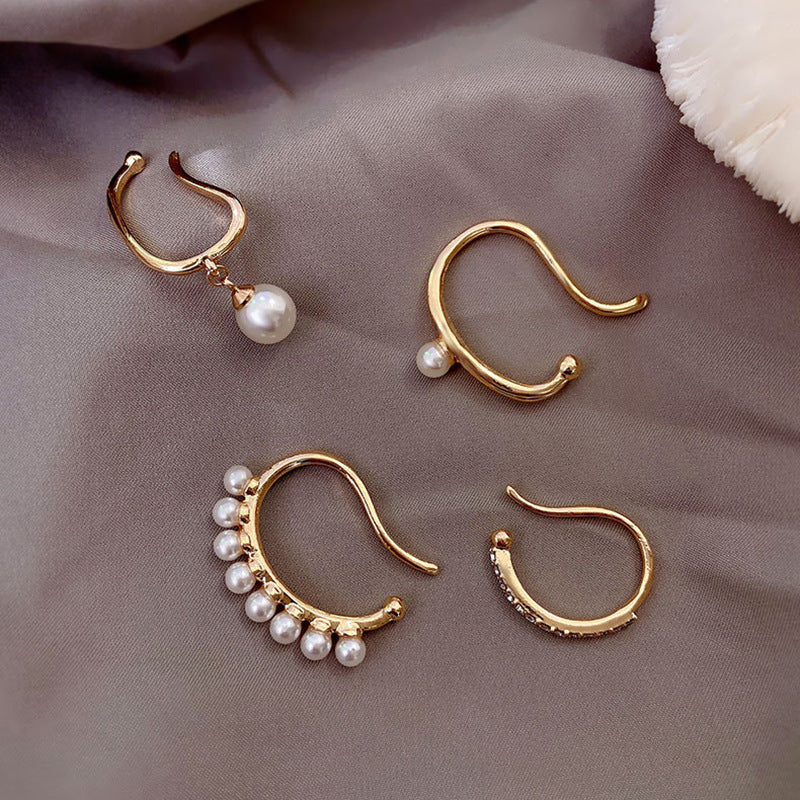 Women's Unique Bone Clips Sweet Trendy Clip Pearl Retro Ear Buckle