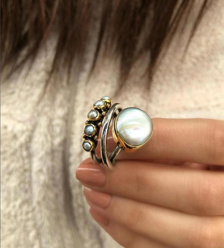 Retro Creative Big Open-end Pearl Fashion Rings