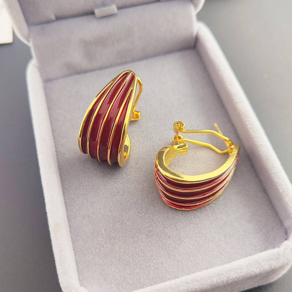 Enamel Glaze Stripes Gold-plated High Sense Elegant Heroine Earrings