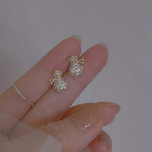 Women's Money Bag Summer Fashionable Golden Wallet Small Stud Earrings