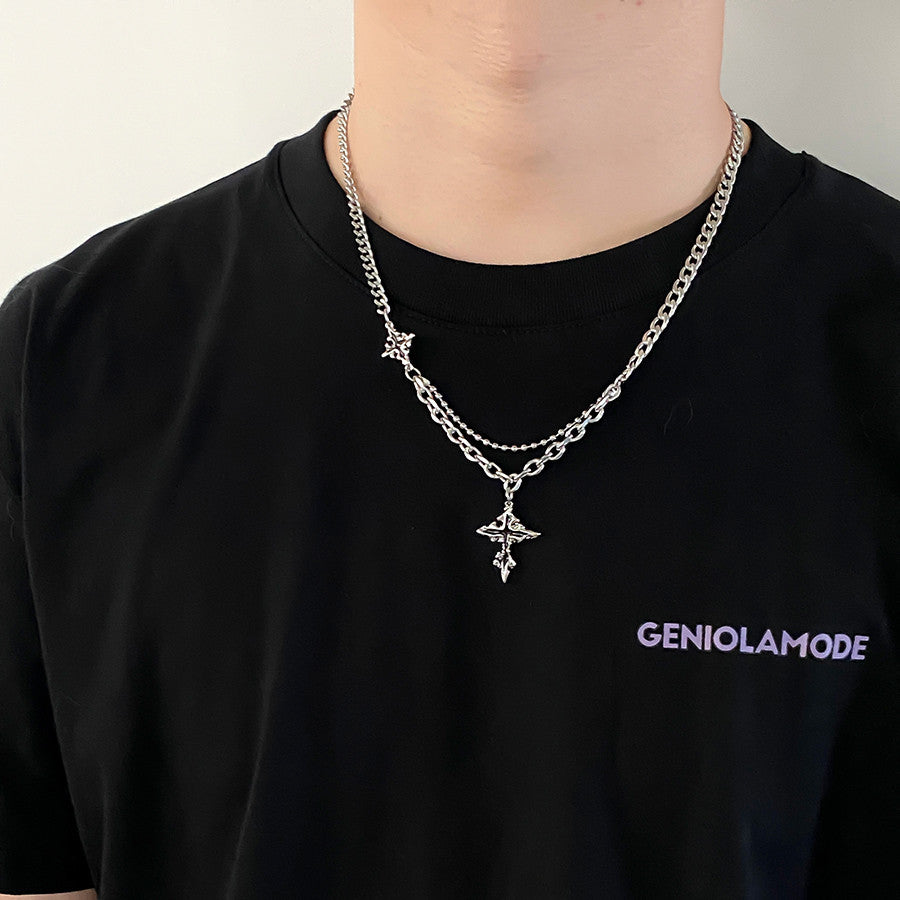 Cross Boys Niche Personality Stitching Chain Design Pendants