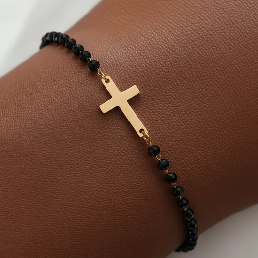 Women's & Men's Stainless Steel Cross Simple Style Glass Bracelet