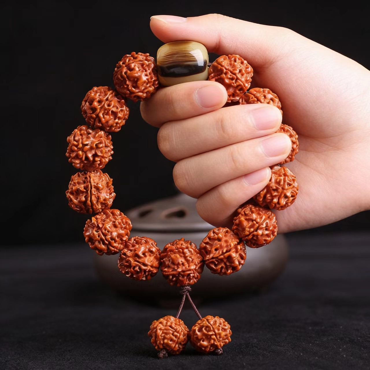 Bodhi Seeds Beeswax Prayer Hand Toy Bracelet