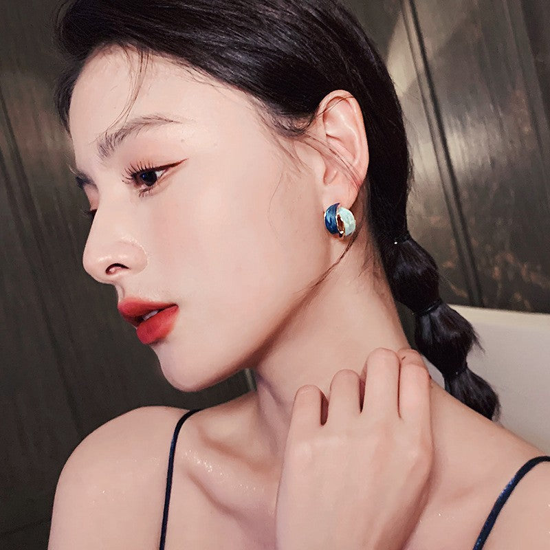 Women's Sier Needle Drop Oil Geometric Design Retro Fashion Artistic Earrings