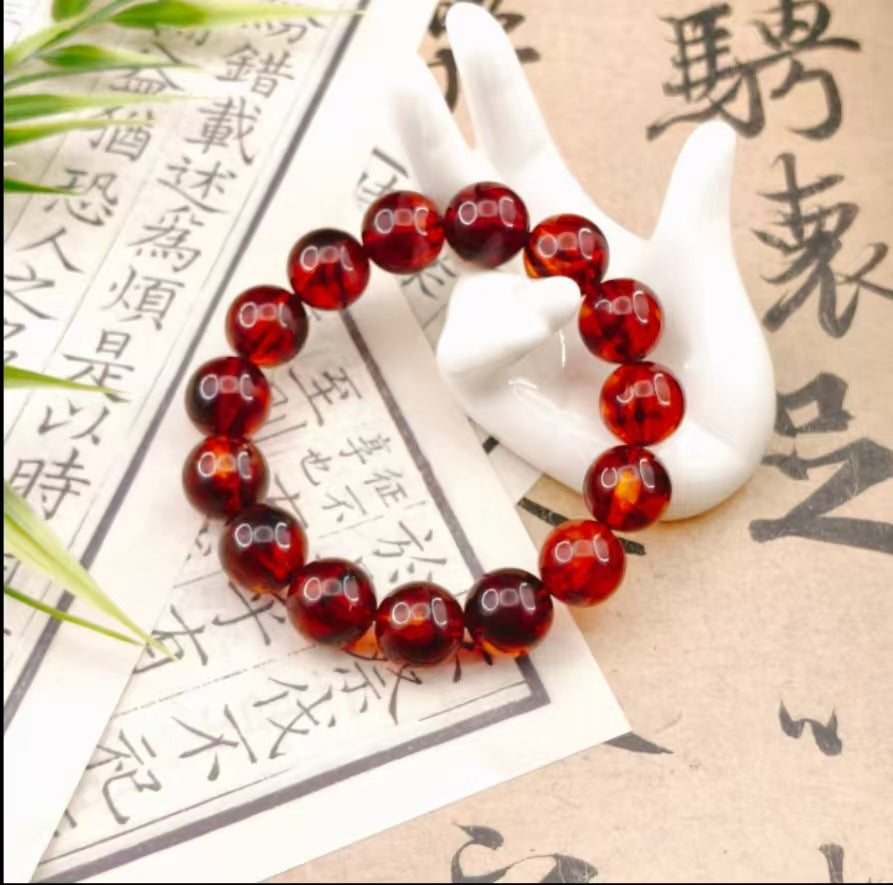 Resin Beeswax Single Circle Blood Herbal Bead Bracelet
