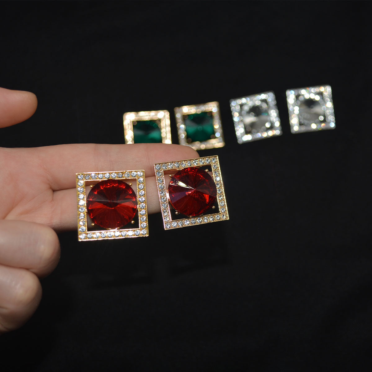 Sier Needle Geometric Square Rhinestone Fashion Eye-catching Large Niche Earrings