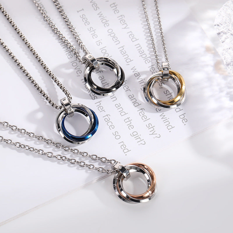 Women's & Men's Hop Titanium Steel Sweater Chain Three Niche Stainless Necklace