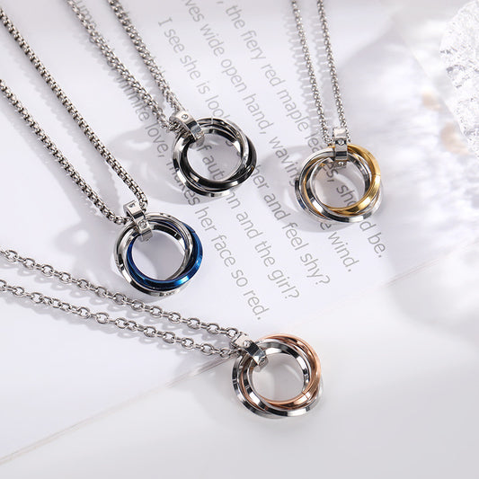 Women's & Men's Hop Titanium Steel Sweater Chain Three Niche Stainless Necklace