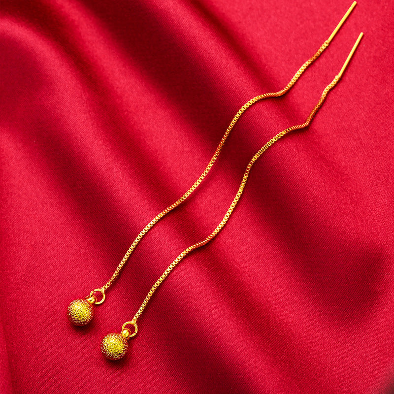Alluvial Gold Female Brass Plated Tassel Long Glazed Surface Ear Line