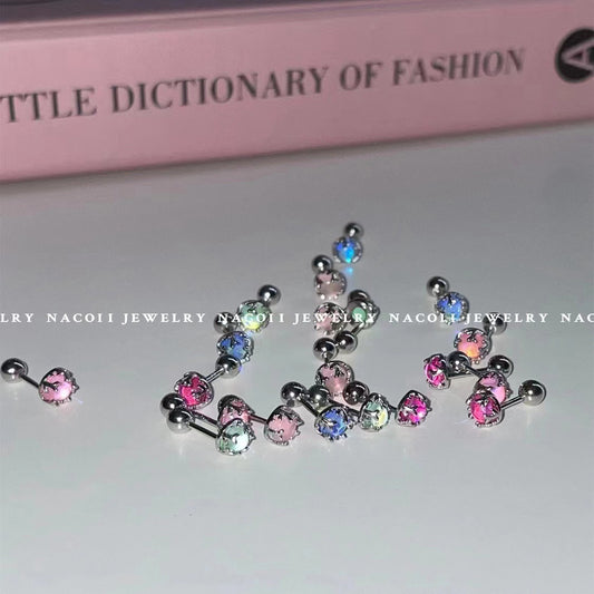 Beautiful Colorful Milk Fairy Moonstone Screw Ear Bone Stud Earrings