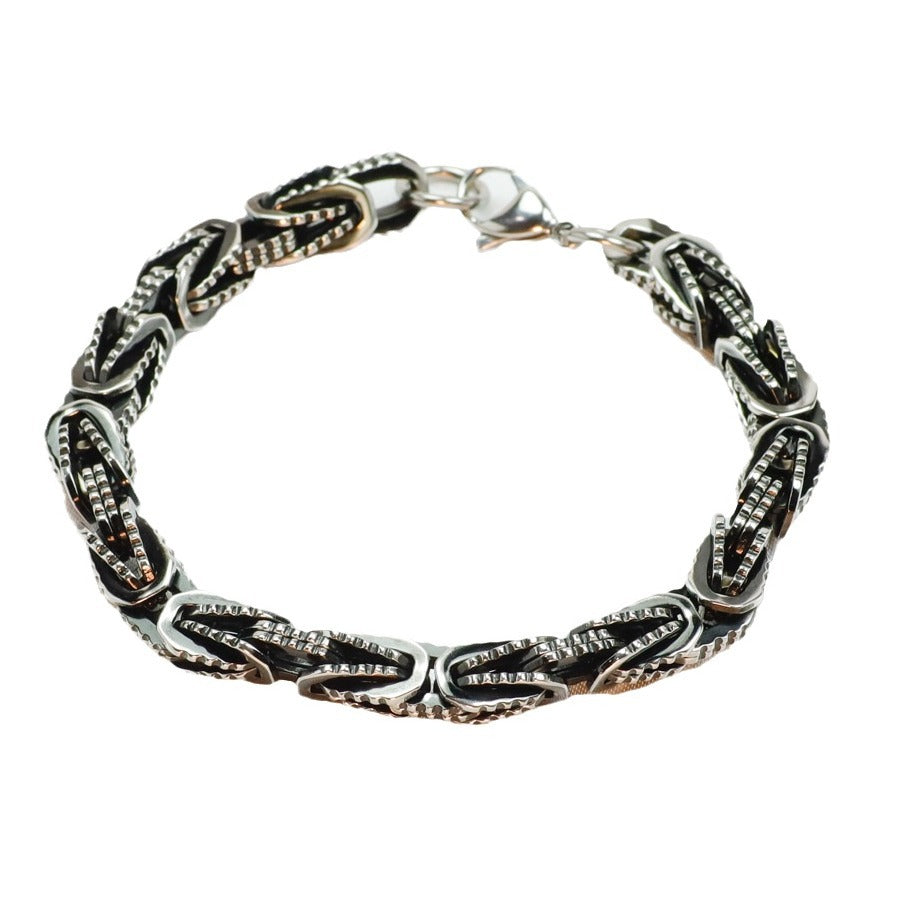 Men's Vintage Byzantine Chain Black Polished Hip Hop Square Titanium Steel Bracelet