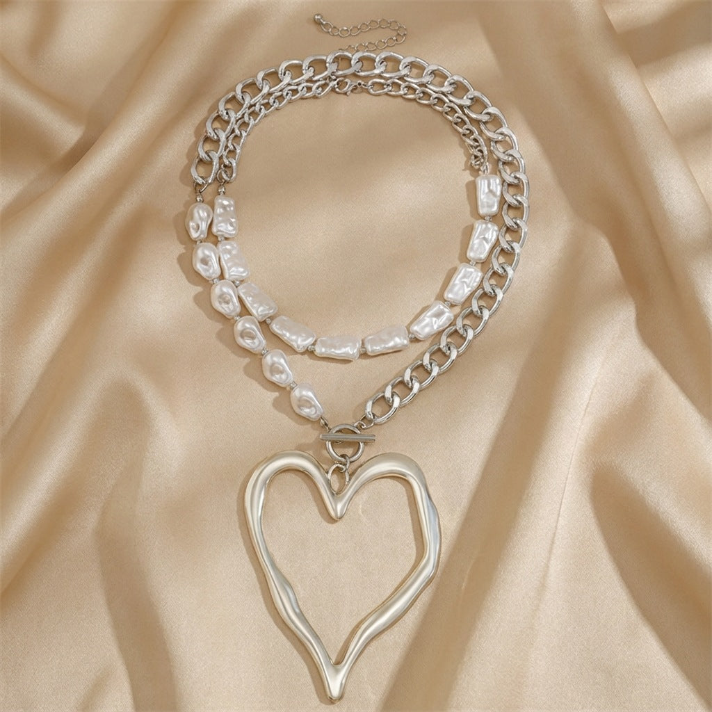 Baroque Imitation Pearl Fashion Exaggerated Lava Love Heart Necklace