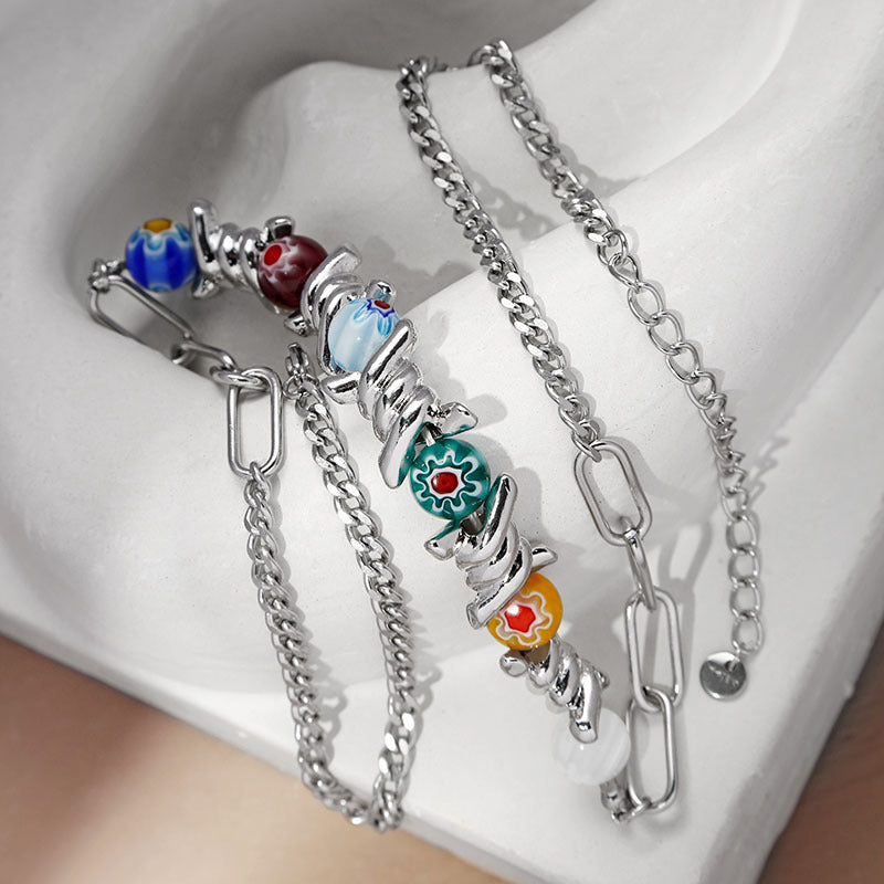 Light Luxury Minority Design Colorful Glass Beads Thorns Style Hip Necklaces